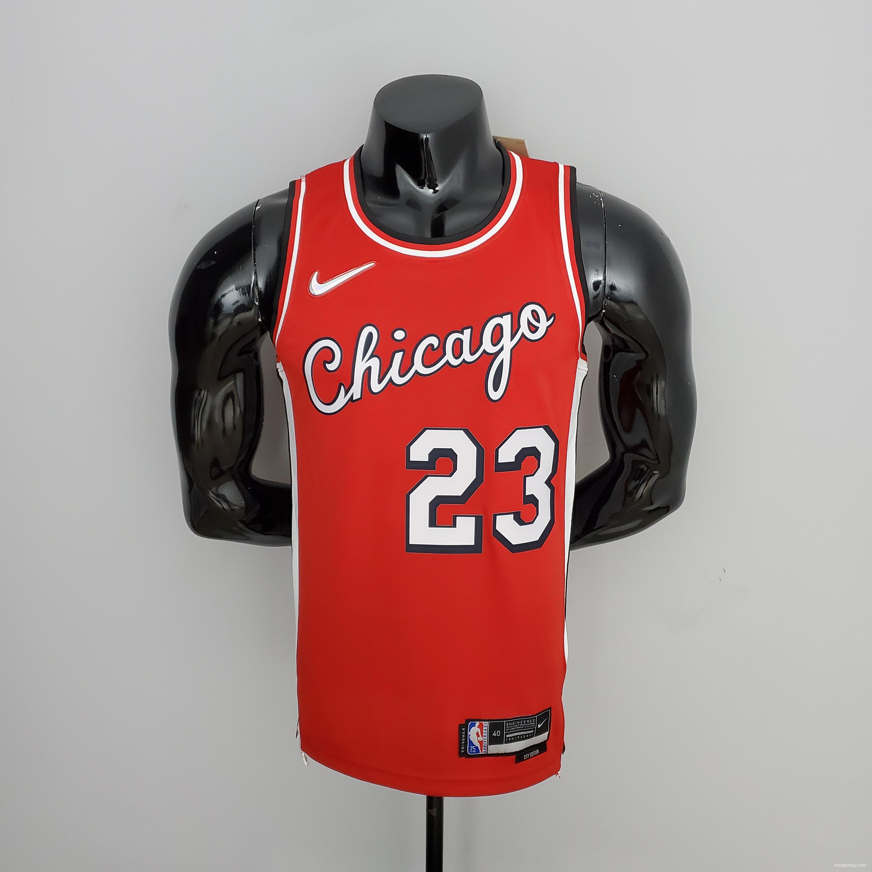 75th Anniversary 2022 Season Chicago Bulls JDRDAN#23 City Edition Red NBA Jersey