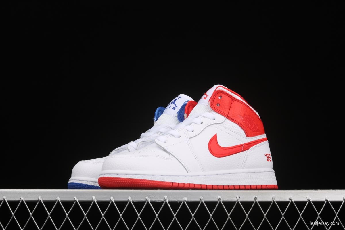 Air Jordan 1 Mid 85 red, white and blue mandarin duck color Zhongbang basketball shoes DH0200-100