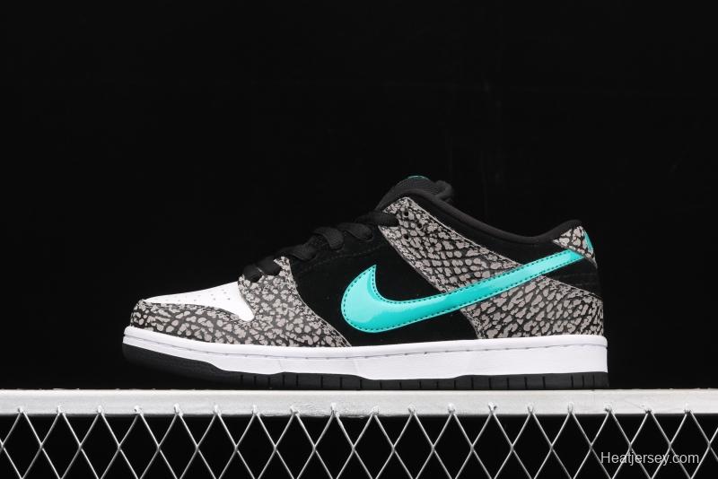 NIKE SB DUNK Low Pro black, white and green speckled sports skateboard shoes BQ6817-009