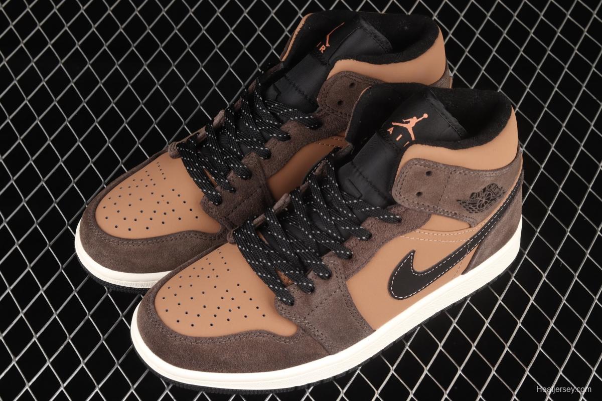 Air Jordan 1 Mid Chocolate Brown medium side Culture Basketball shoes DC7294-200