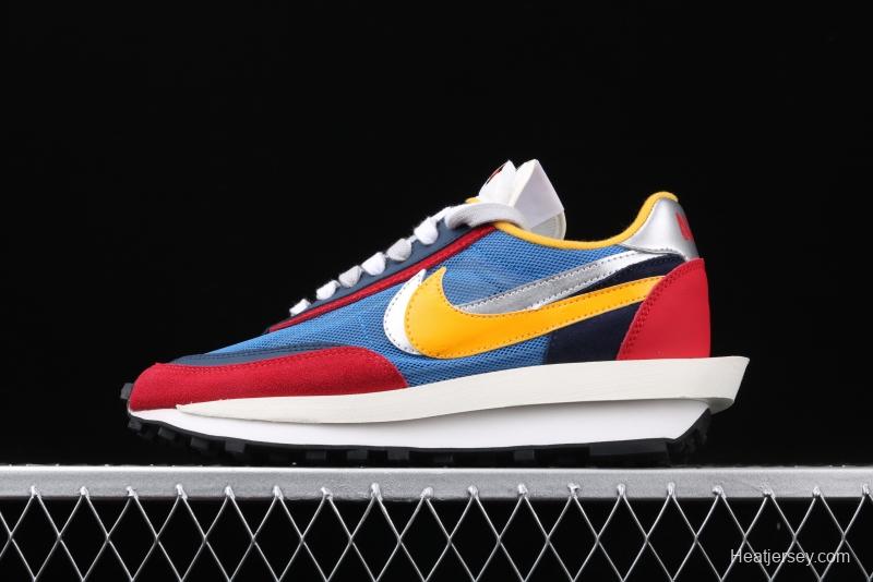 Sacai x NIKE LVD Waffle Daybreak co-signed catwalk style net gauze leather splicing double hook Swoosh running shoes BV0073-400