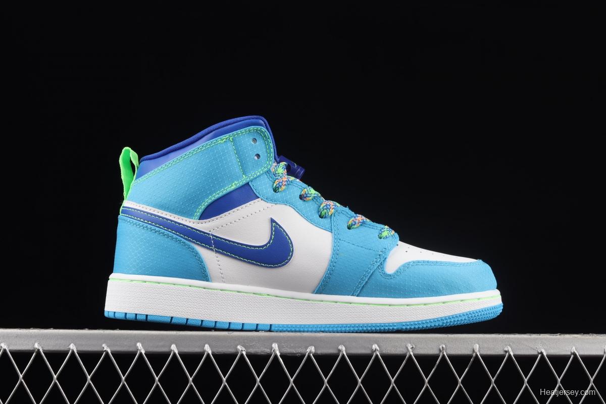 Air Jordan 1 Mid blue and green Chinese culture basketball shoes DA8010-400