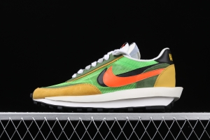 Sacai x NIKE LVD Waffle Daybreak co-signed catwalk style net gauze leather splicing double hook Swoosh running shoes BV0073-300