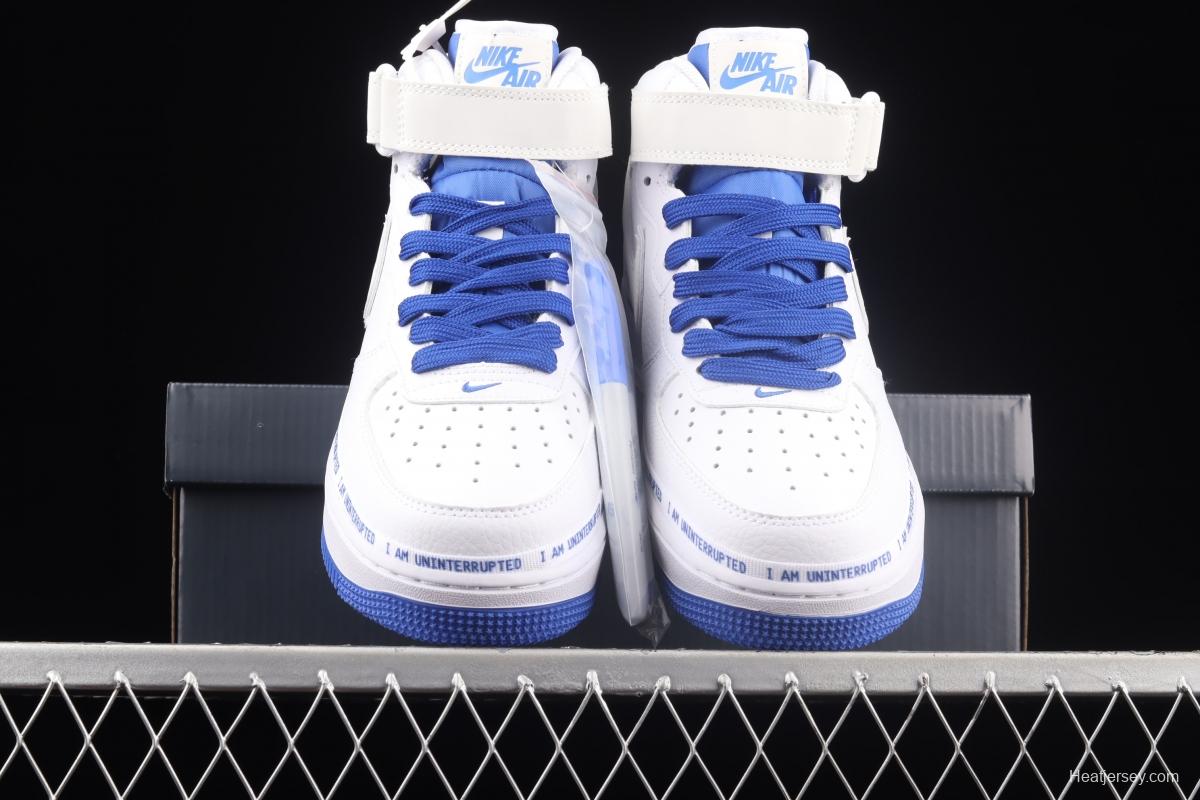 NIKE Air Force 1x 07 Mid x Uniterrupted white and blue graffiti James co-signed the same 3M reflective medium side leisure sports board shoes CT1206-600