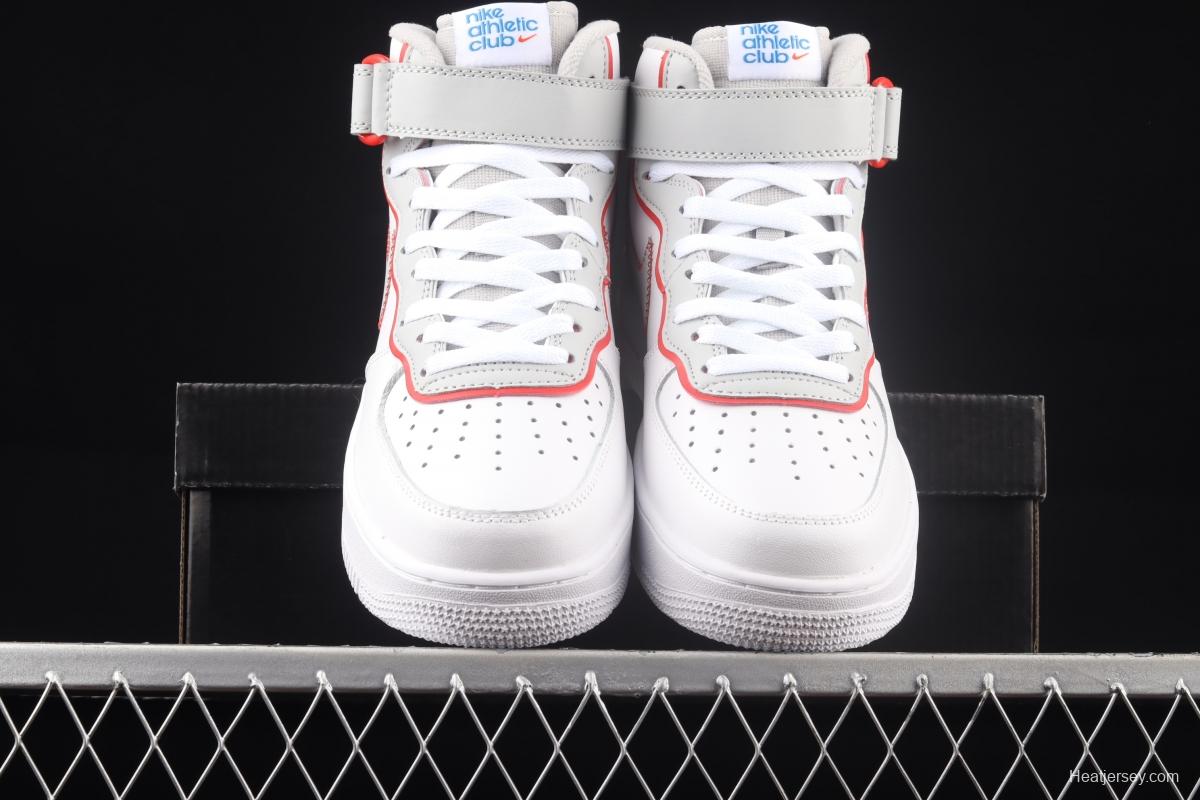 NIKE Air Force 1 Mid Athletic Club white and red medium top casual board shoes DH7451-100