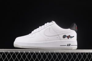 NIKE Air Force 11607 Low Peace Love Swoosh white and black graphic printed low-top casual board shoes DM8148-100