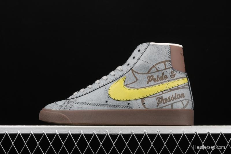 NIKE Blazer Mid'77 Motivation Limited Edition SB Gray Yellow Leisure Board shoes CW6016-100