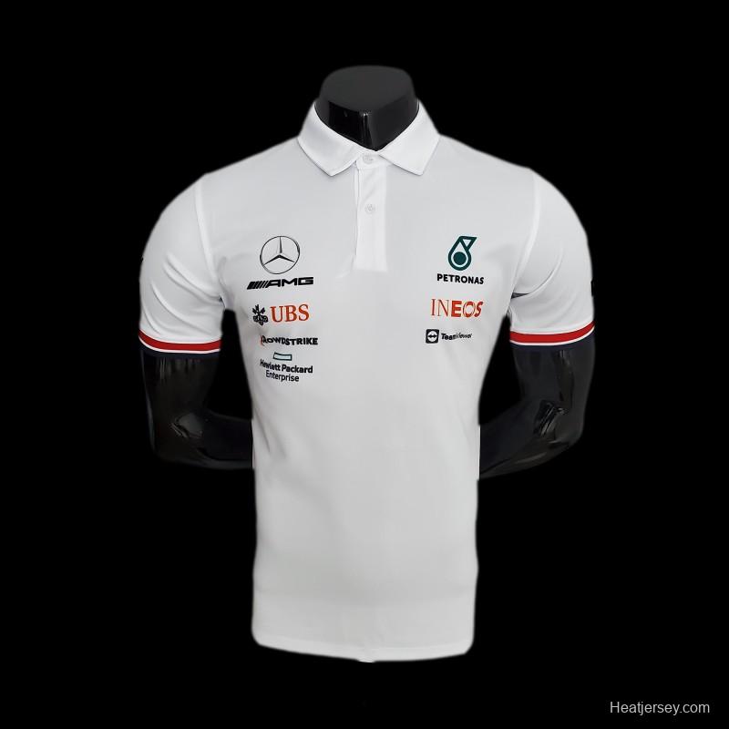 F1 Formula One 2022 Racing Suit Mercedes Polo White 