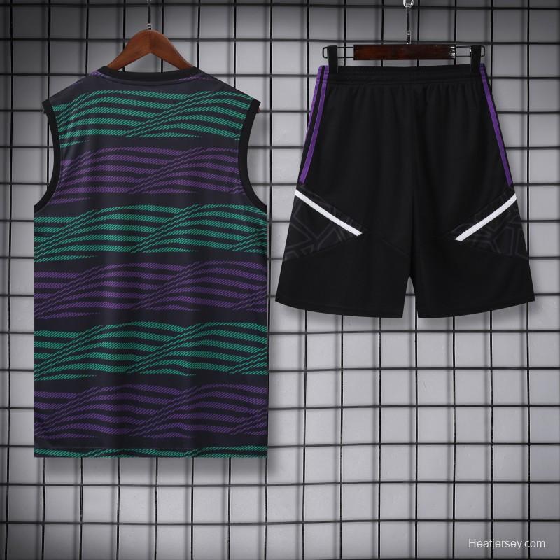 23-24 Real Madrid Stripe Pattern Vest Jersey+Shorts