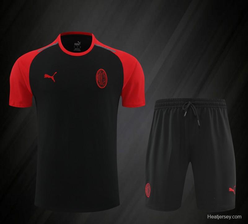 23/24 AC Milan Black/Red Cotton Short Sleeve Jersey+Shorts