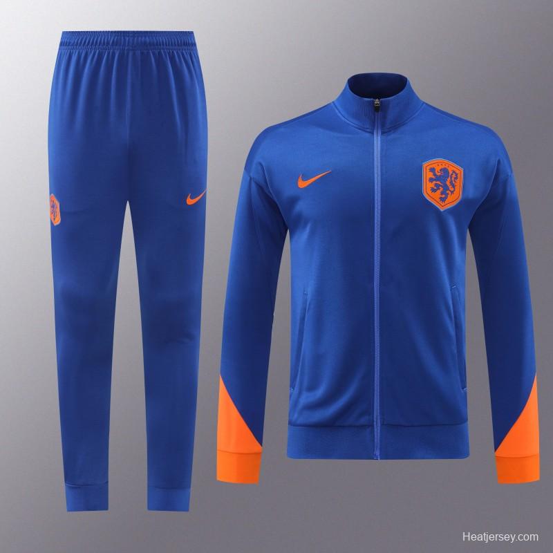 2024 Netherlands Blue Full Zipper Jacket +Long Pants