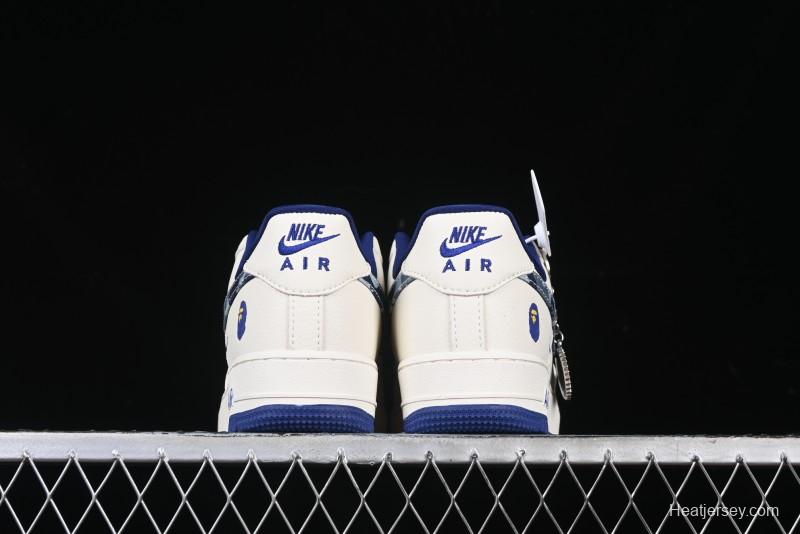 Nike Air Force 1 '07 Low Bape Collaboration - Blue Four Small Swoosh Casual Sneakers - KK1988-036