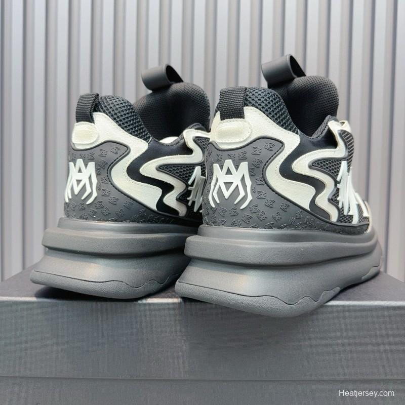 2024 Unisex Amiri Black White Mesh Leather Sneakers MJ00410