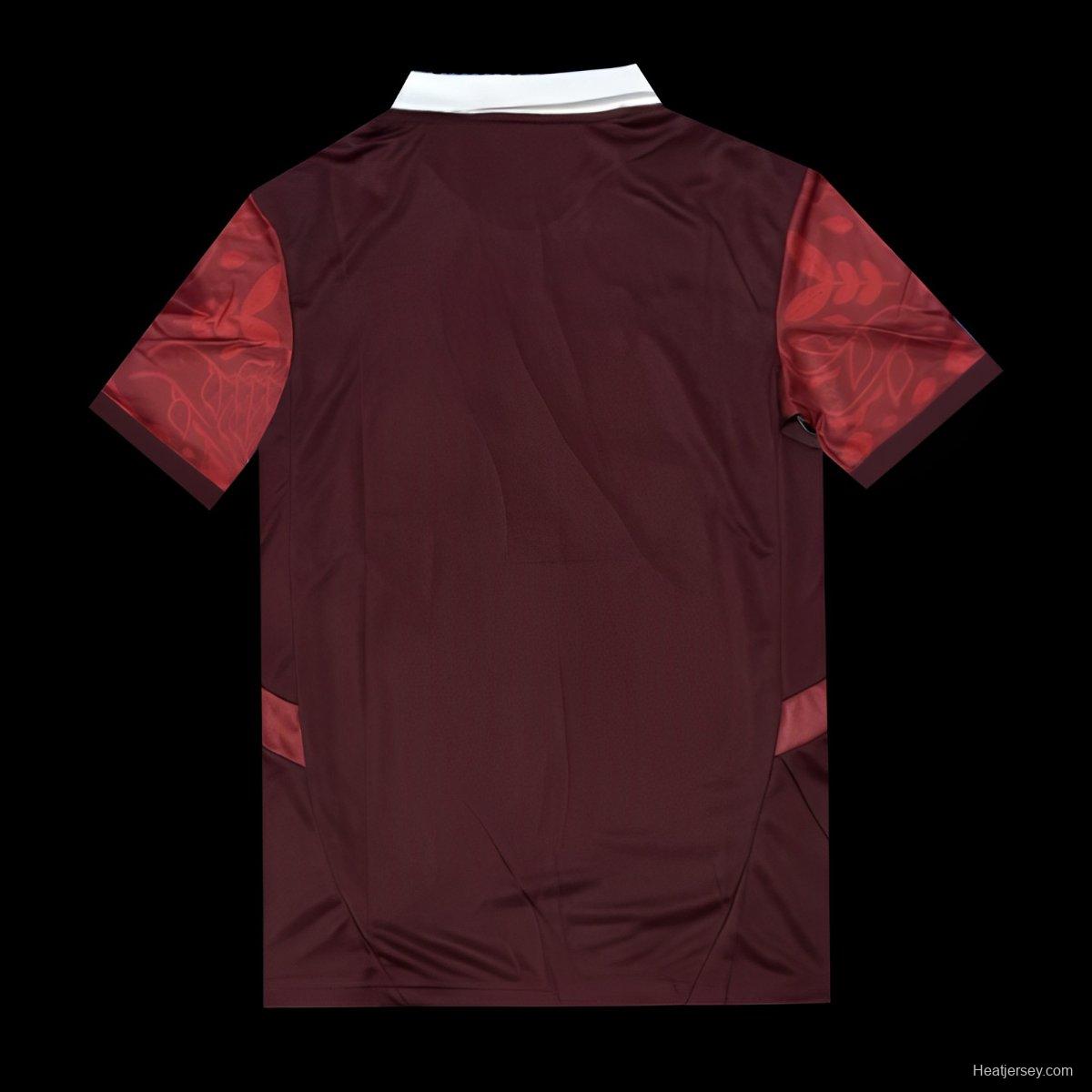 2025 Portugal National Team Burgundy with Floral Pattern Jersey